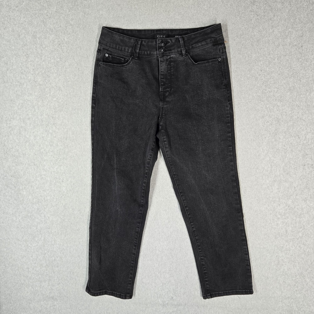 Curve Appeal Women Jeans 8/29 Black Denim High-Rise Straight Slim 26" Inseam